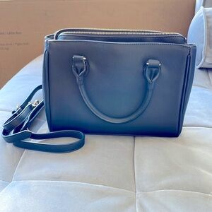 Faux leather navy blue top handle bag